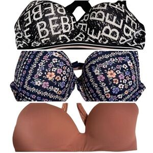 Bundle Victoria Secret & Bebe Bras Wired Sports & Not Wired L & 36D Pink